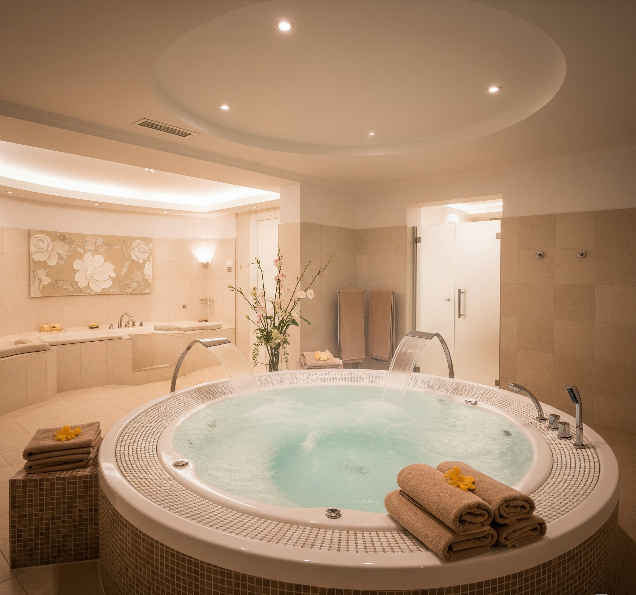 Large round jacuzzi in the suite
